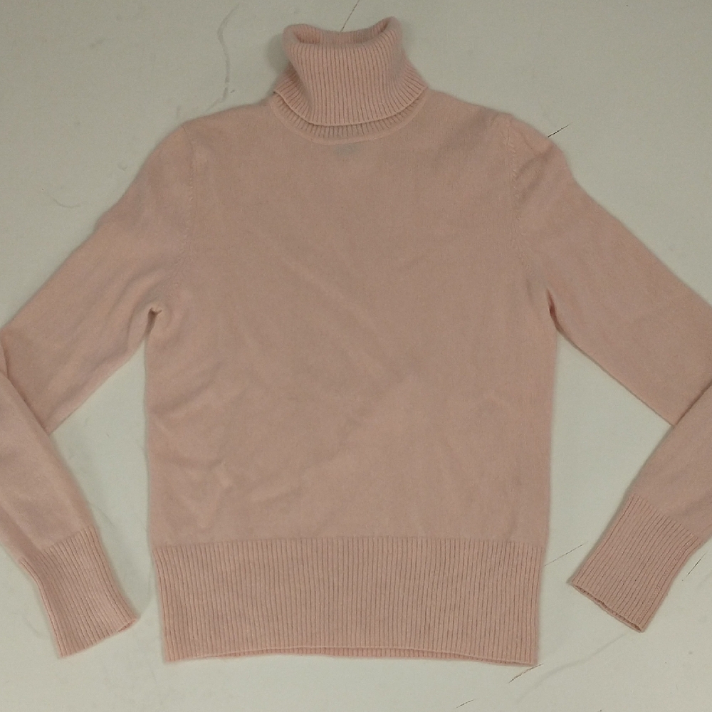 Soft Pink Cashmere Turtleneck Sweater Pale Pastel Blush High Neck by Red Moon M
